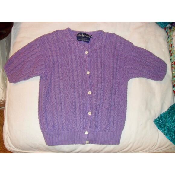 RALPH LAUREN 70's 80's HANDKNIT Cabled Cotton Short Sleeved Cardigan Sweater M - Picture 7 of 9